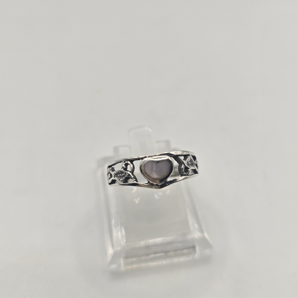 Vintage Sterling Silver Mother Of Pearl Heart Ring Size 8